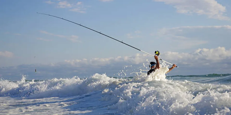 Fishing rod beside quiet coastal water with no people or text
