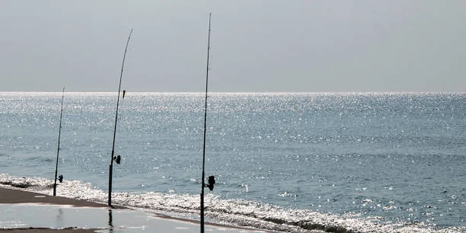 Fishing rod beside a clear rocky stream with natural forest shoreline