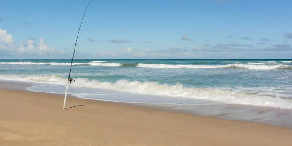 Fishing rod beside quiet coastal water with no people or text