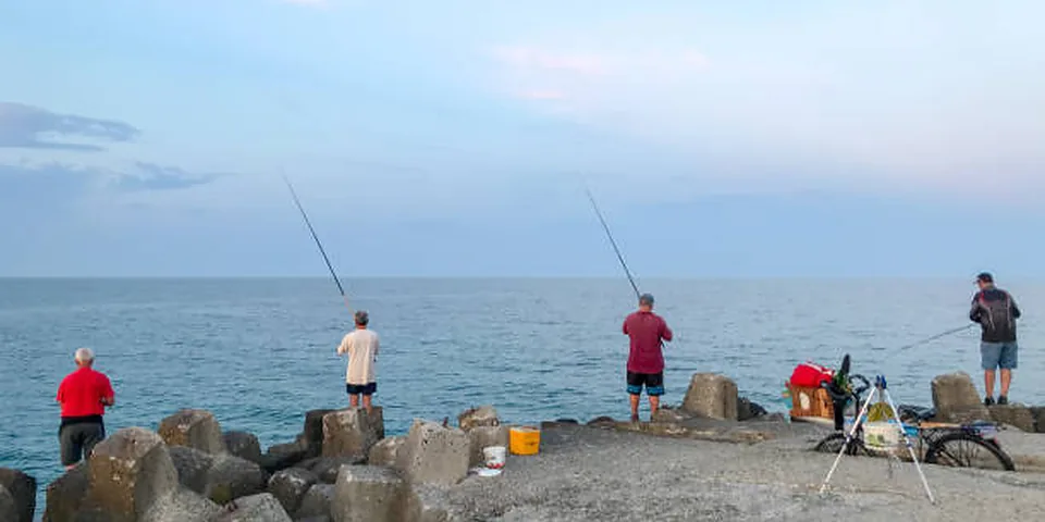 Fishing rod beside a clear rocky stream with natural forest shoreline
